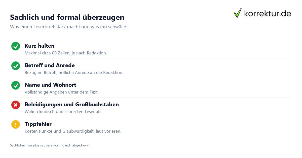 Sachlich und formal überzeugen Leserbrief Checkliste: sachlich, kurz, formal korrekt