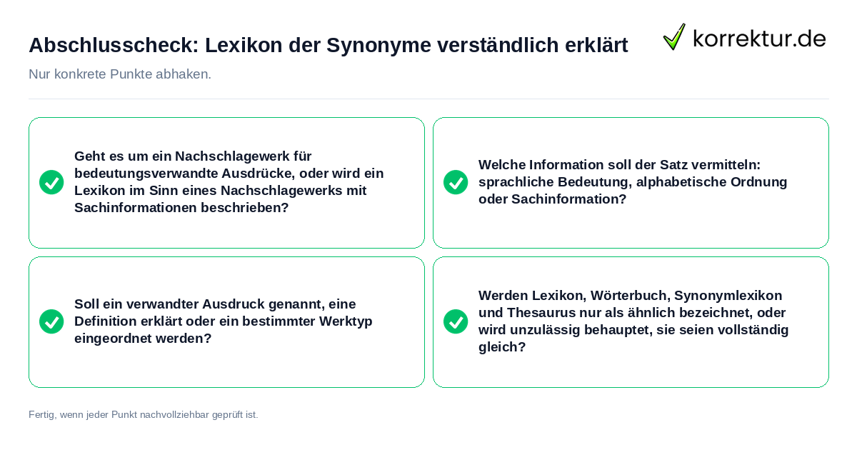 Konkreter Abschlusscheck zu Lexikon der Synonyme verständlich erklärt