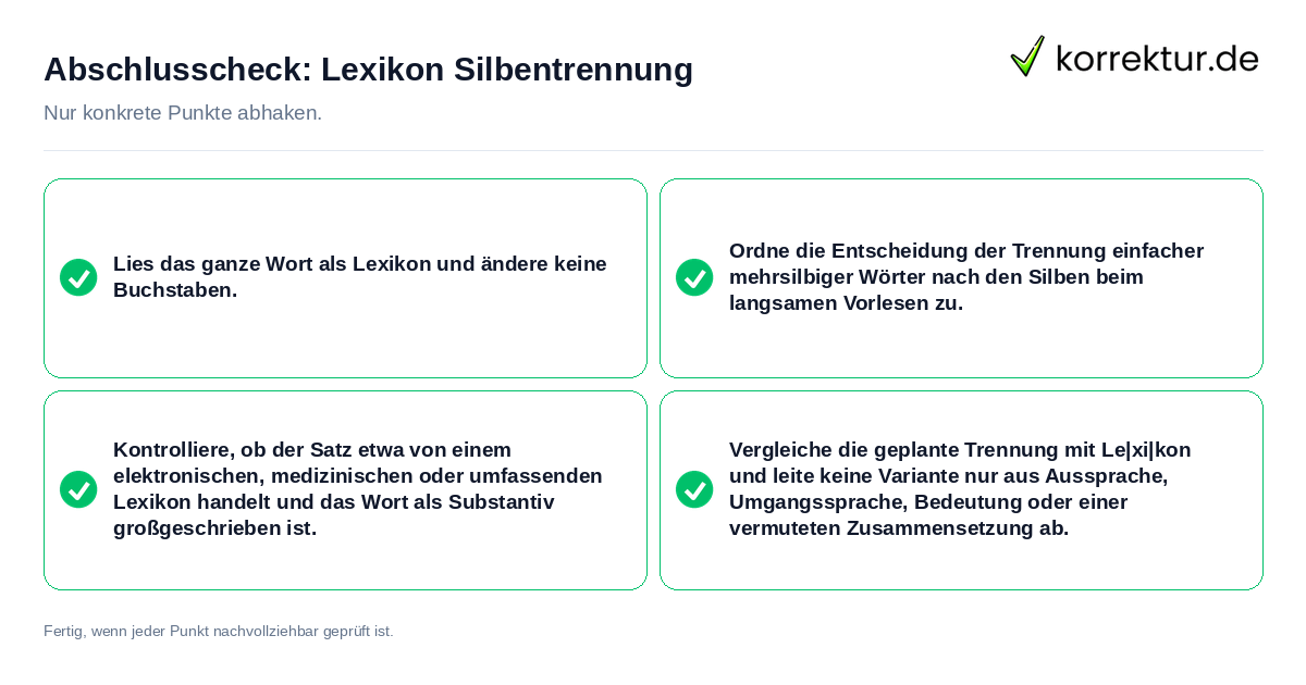 Abschlusscheck: Lexikon Silbentrennung Konkreter Abschlusscheck zu Lexikon Silbentrennung