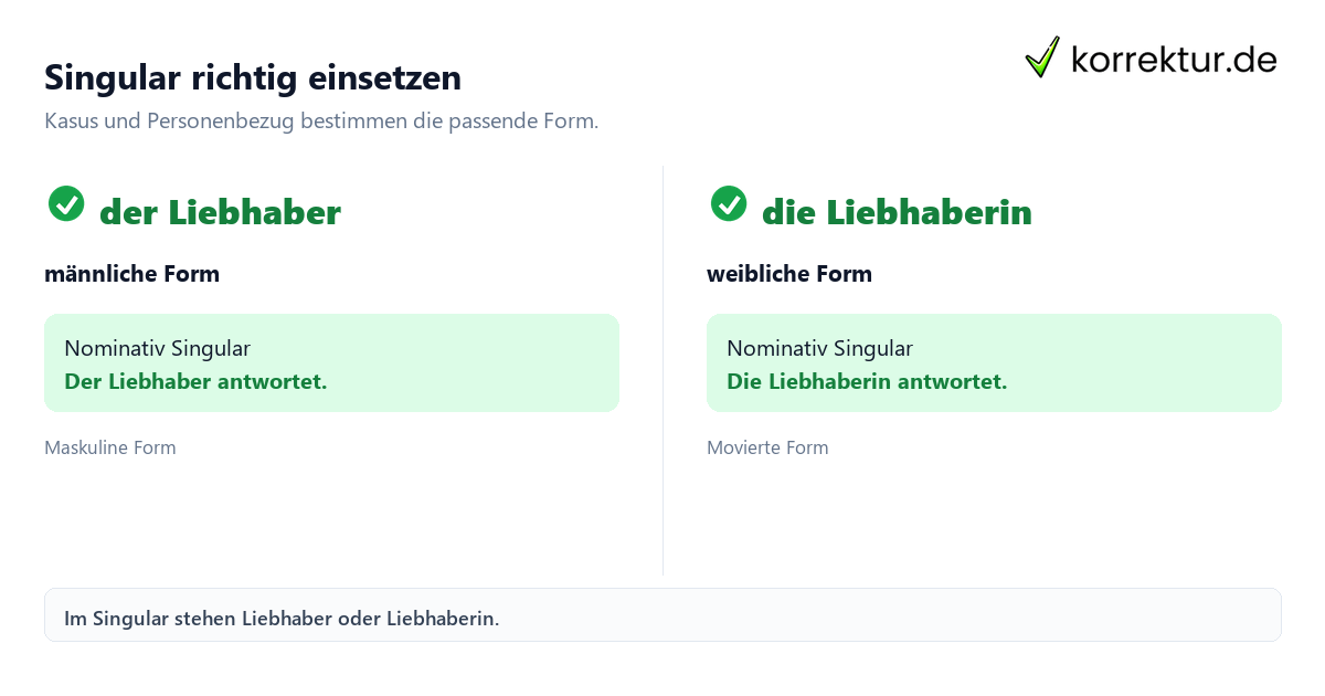 Singular richtig einsetzen Liebhaber richtig gendern im Satz: Singularformen vergleichen