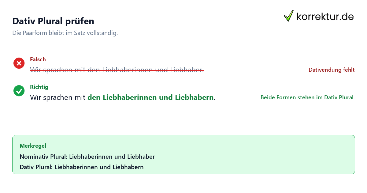 Dativ Plural prüfen Liebhaber richtig gendern im Satz: Dativ Plural prüfen