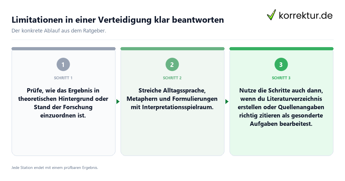 Konkrete Schritte zu Limitationen in einer Verteidigung klar beantworten