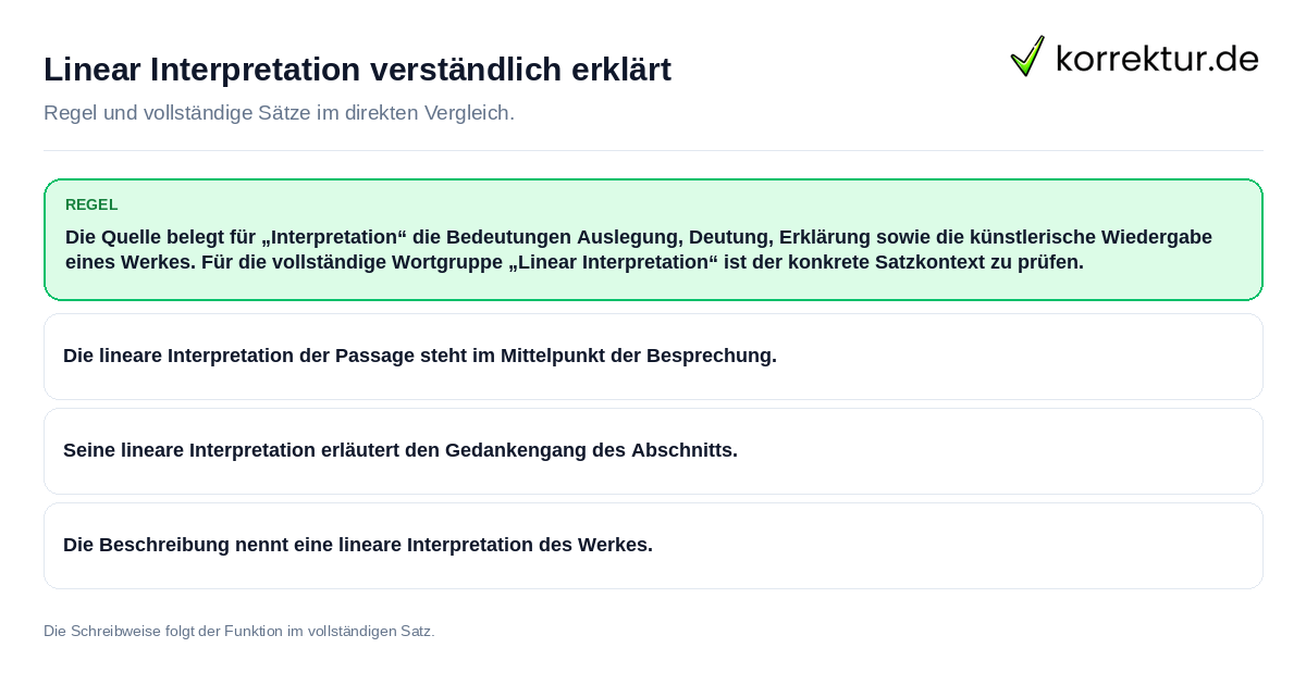 Konkrete Regel und vollständige Beispielsätze zu Linear Interpretation verständlich erklärt