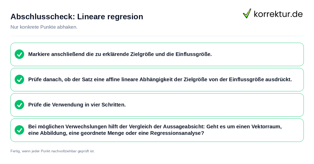 Konkreter Abschlusscheck zu Lineare regresion