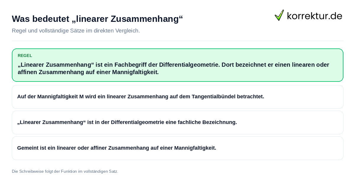 Was bedeutet „linearer Zusammenhang“ Konkrete Regel und vollständige Beispielsätze zu Was bedeutet „linearer Zusammenhang“