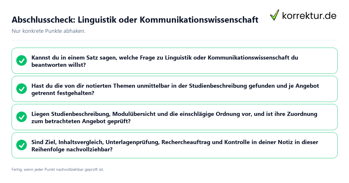 Abschlusscheck: Linguistik oder Kommunikationswissenschaft Konkreter Abschlusscheck zu Linguistik oder Kommunikationswissenschaft