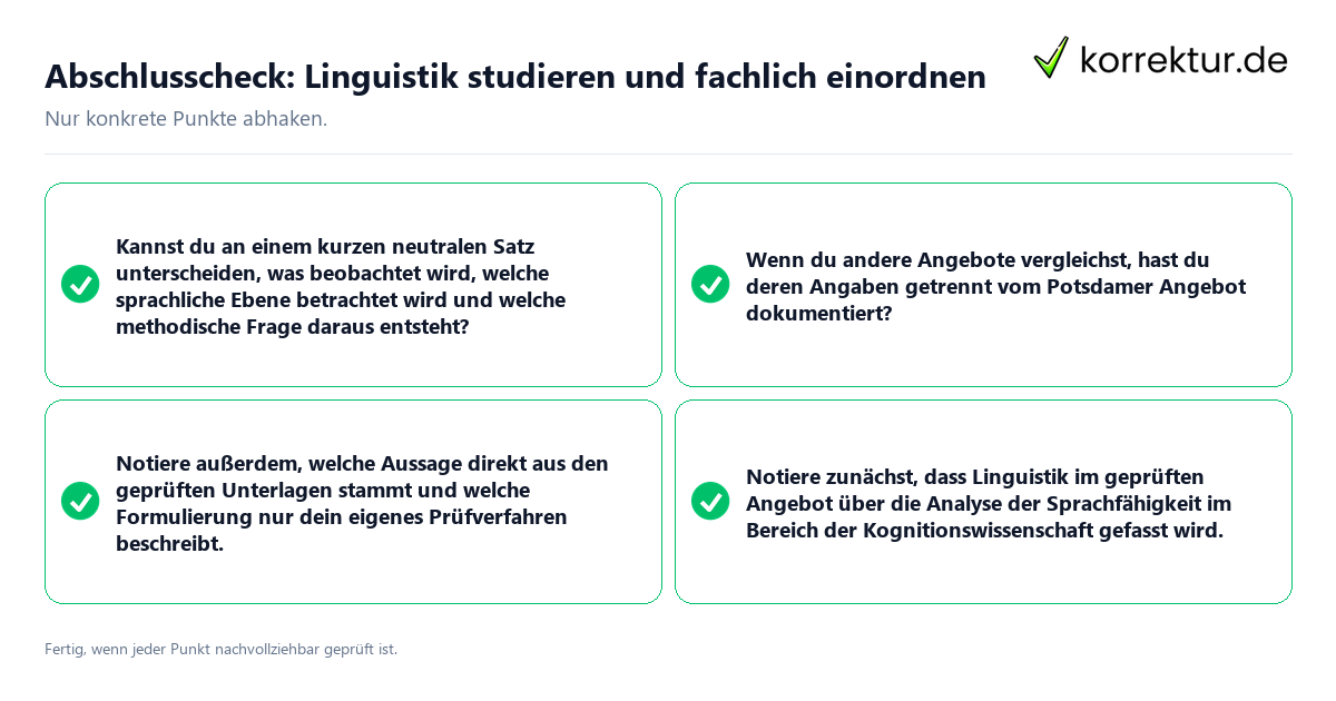 Konkreter Abschlusscheck zu Linguistik studieren und fachlich einordnen