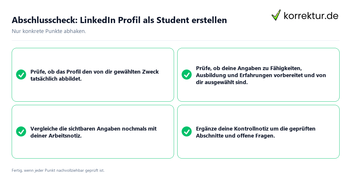 Abschlusscheck: LinkedIn Profil als Student erstellen Konkreter Abschlusscheck zu LinkedIn Profil als Student erstellen