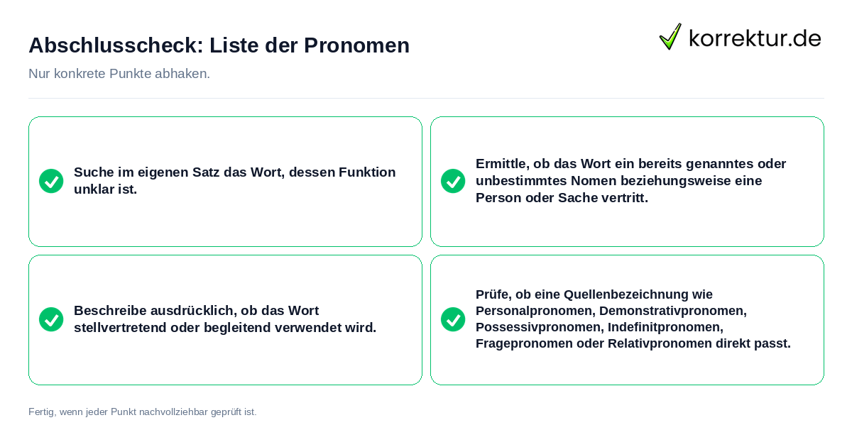 Konkreter Abschlusscheck zu Liste der Pronomen