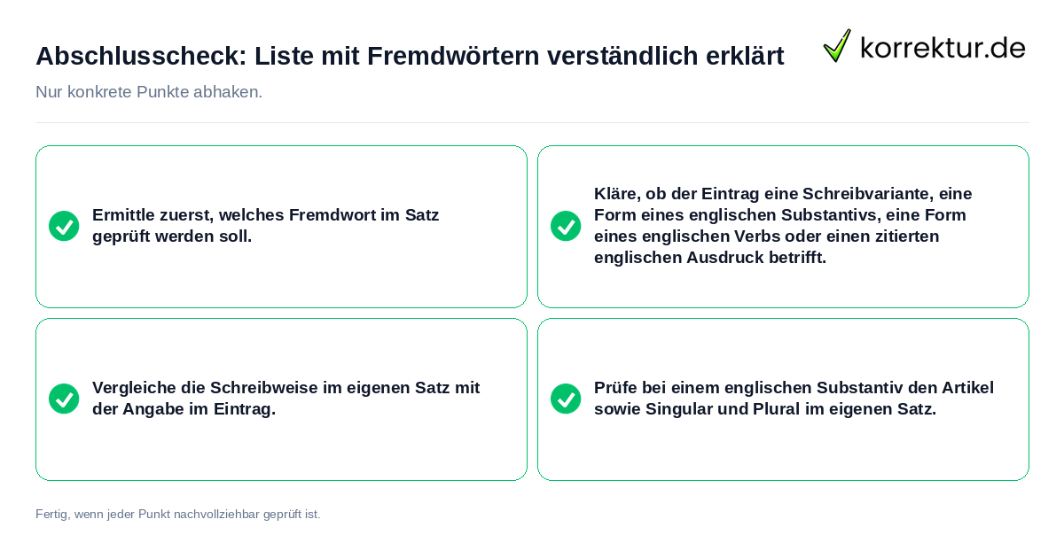 Konkreter Abschlusscheck zu Liste mit Fremdwörtern verständlich erklärt