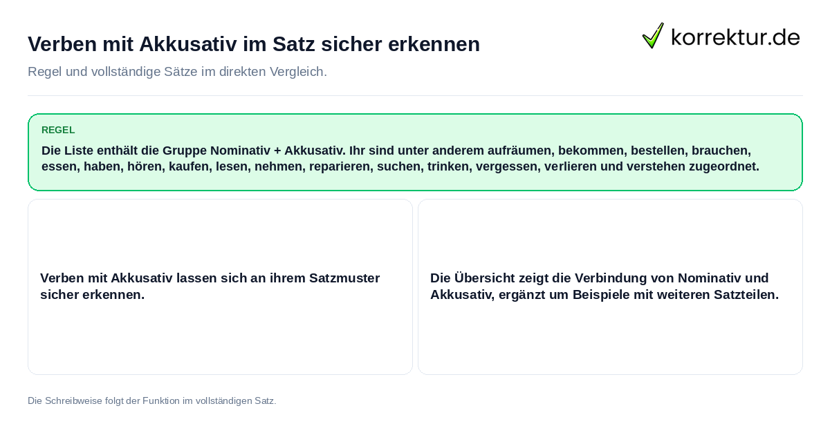 Konkrete Regel und vollständige Beispielsätze zu Verben mit Akkusativ im Satz sicher erkennen