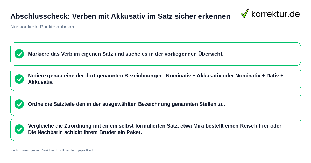 Konkreter Abschlusscheck zu Verben mit Akkusativ im Satz sicher erkennen