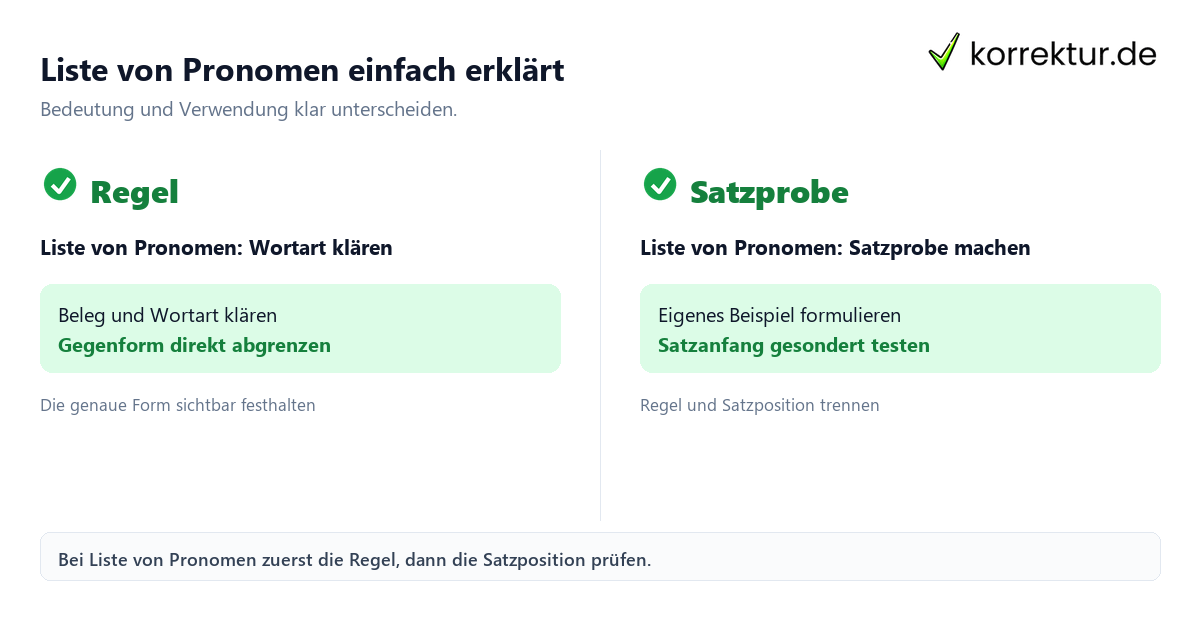 Liste von Pronomen einfach erklärt mit Bedeutung und passender Verwendung im Vergleich