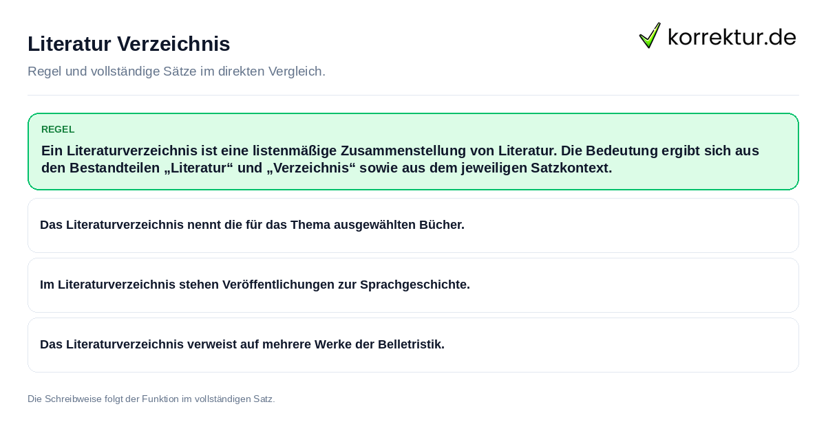 Literatur Verzeichnis Konkrete Regel und vollständige Beispielsätze zu Literatur Verzeichnis