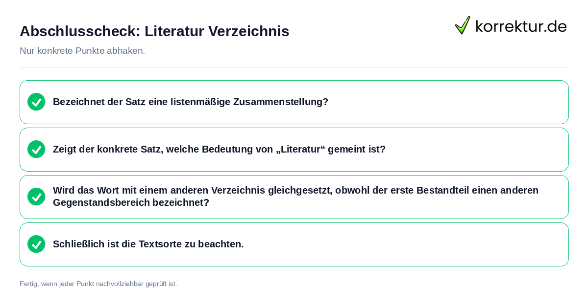 Abschlusscheck: Literatur Verzeichnis Konkreter Abschlusscheck zu Literatur Verzeichnis