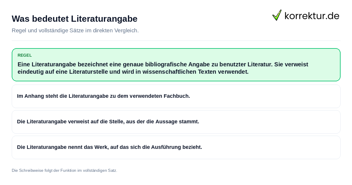Konkrete Regel und vollständige Beispielsätze zu Was bedeutet Literaturangabe
