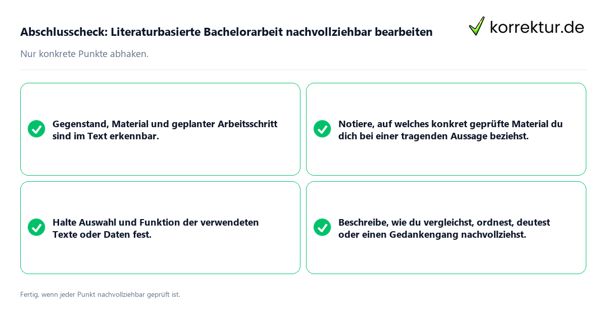Abschlusscheck: Literaturbasierte Bachelorarbeit nachvollziehbar bearbeiten Konkreter Abschlusscheck zu Literaturbasierte Bachelorarbeit nachvollziehbar bearbeiten