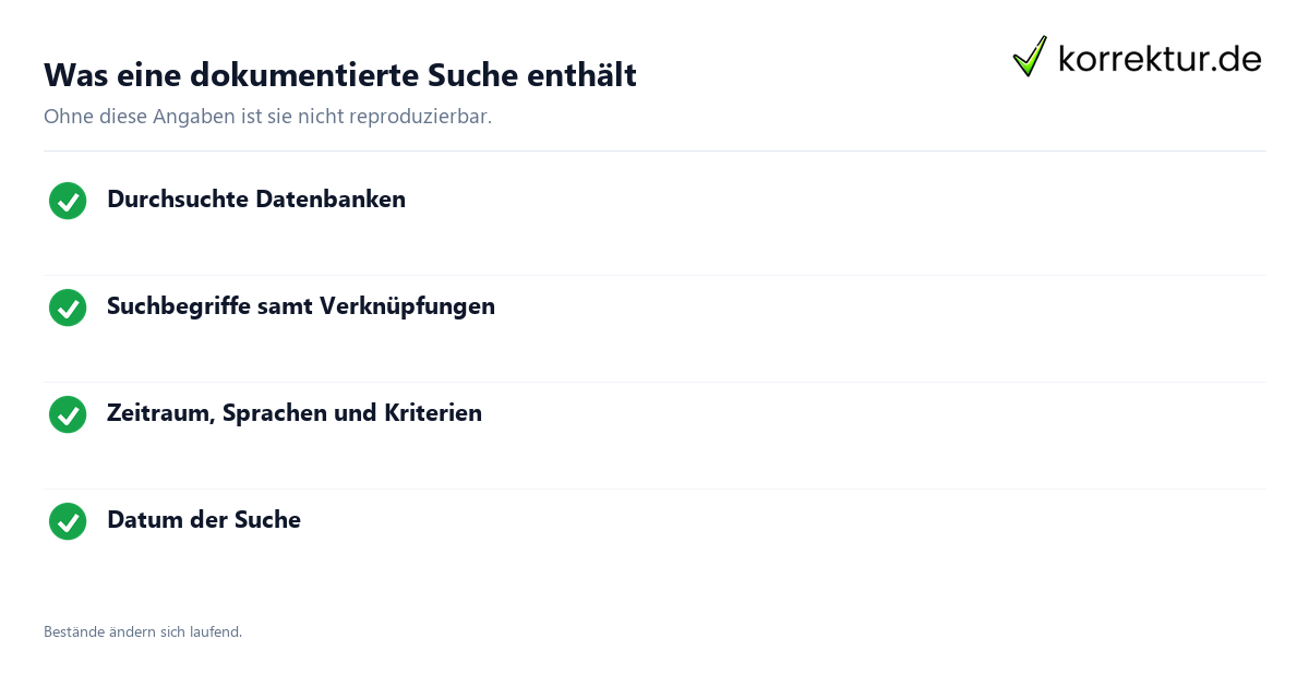 Literaturrecherche: Angaben zur Dokumentation
