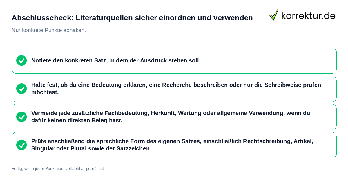 Konkreter Abschlusscheck zu Literaturquellen sicher einordnen und verwenden