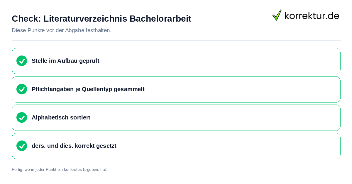 Check: Literaturverzeichnis Bachelorarbeit Literaturverzeichnis Bachelorarbeit: Prüfliste mit vier Punkten