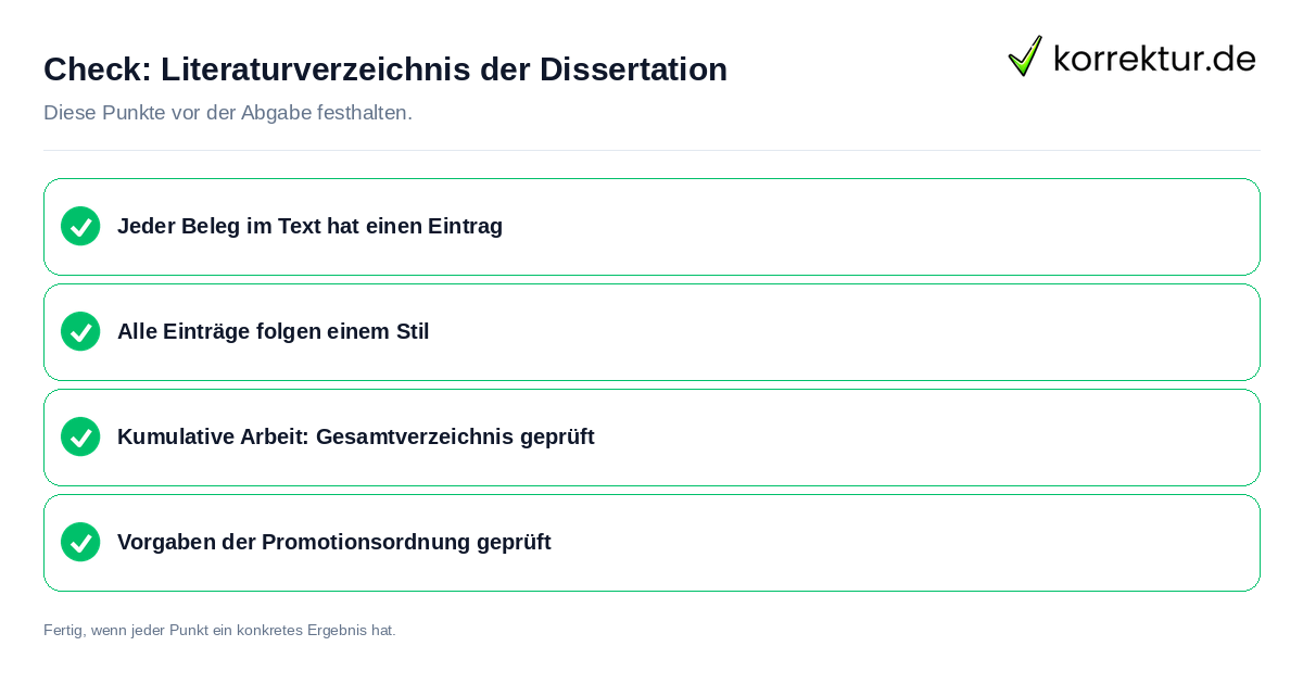 Check: Literaturverzeichnis der Dissertation Literaturverzeichnis der Dissertation: Prüfliste mit vier Punkten