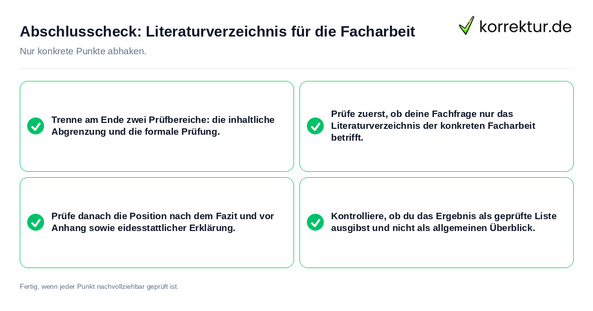 Abschlusscheck: Literaturverzeichnis für die Facharbeit Konkreter Abschlusscheck zu Literaturverzeichnis für die Facharbeit