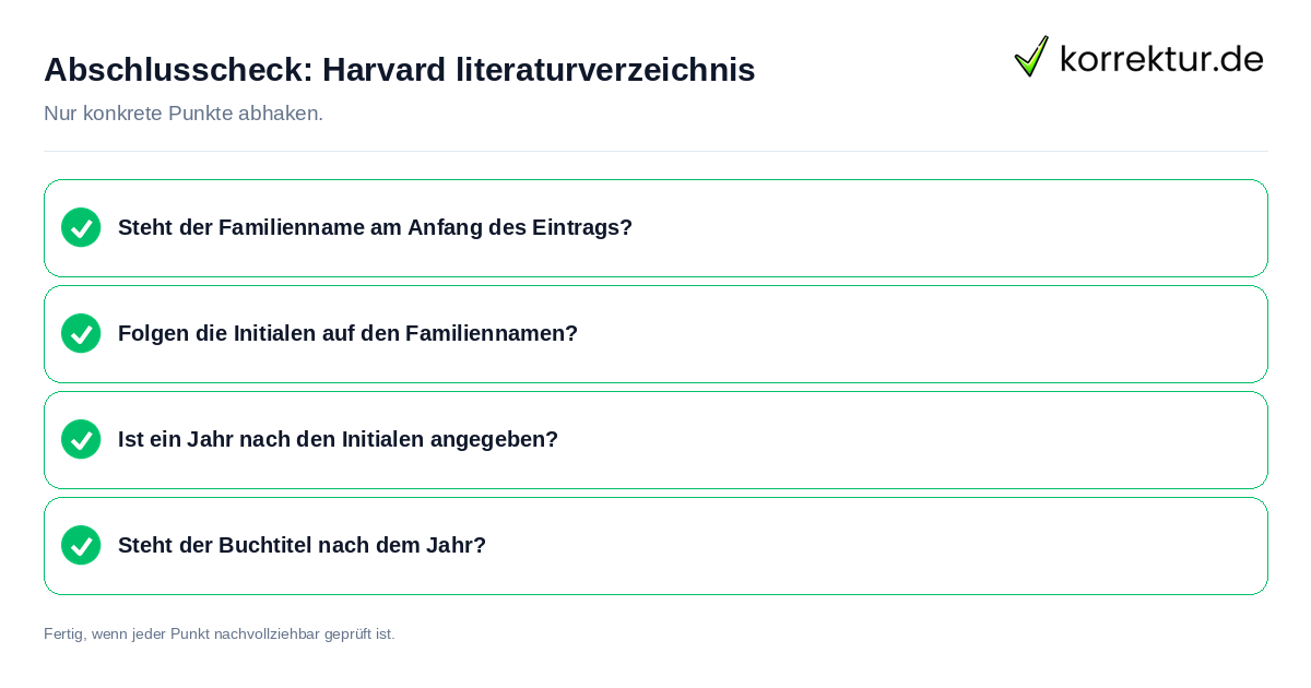 Konkreter Abschlusscheck zu Harvard literaturverzeichnis