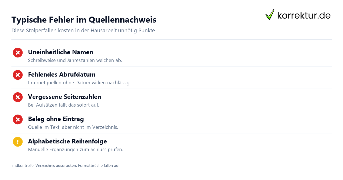 Typische Fehler im Quellennachweis Häufige Fehler im Literaturverzeichnis Hausarbeit vermeiden
