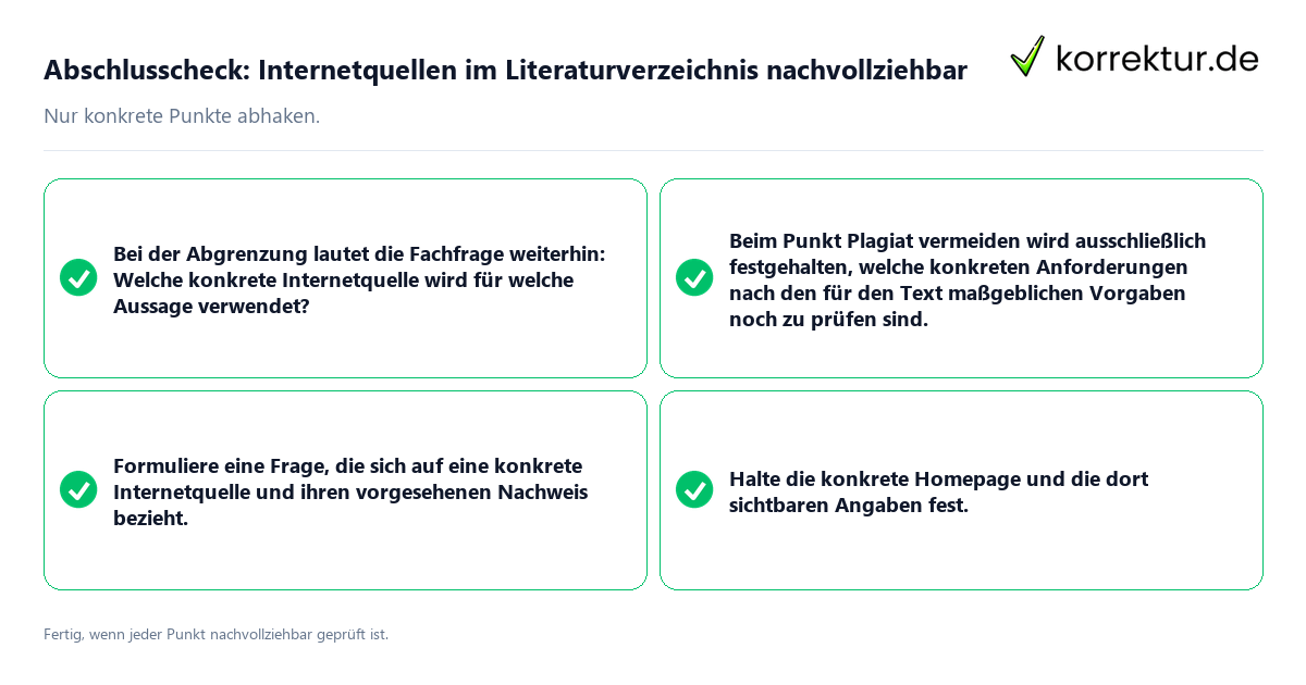 Abschlusscheck: Internetquellen im Literaturverzeichnis nachvollziehbar Konkreter Abschlusscheck zu Internetquellen im Literaturverzeichnis nachvollziehbar
