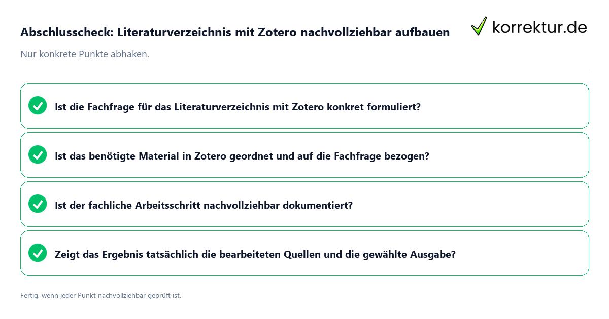 Abschlusscheck: Literaturverzeichnis mit Zotero nachvollziehbar aufbauen Konkreter Abschlusscheck zu Literaturverzeichnis mit Zotero nachvollziehbar aufbauen