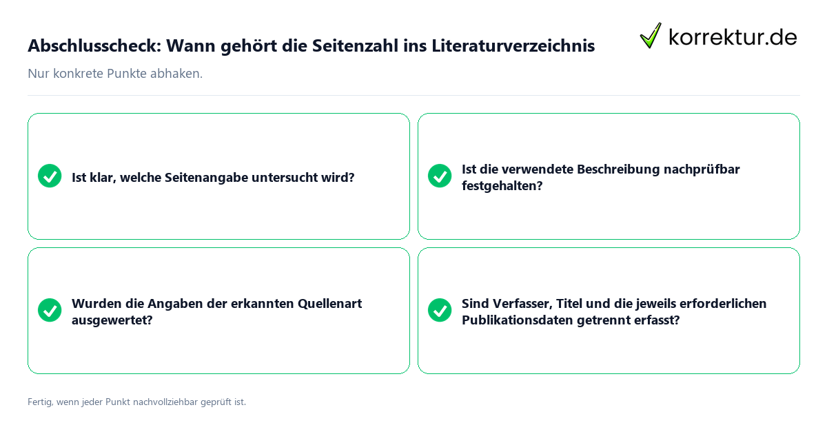 Abschlusscheck: Wann gehört die Seitenzahl ins Literaturverzeichnis Konkreter Abschlusscheck zu Wann gehört die Seitenzahl ins Literaturverzeichnis