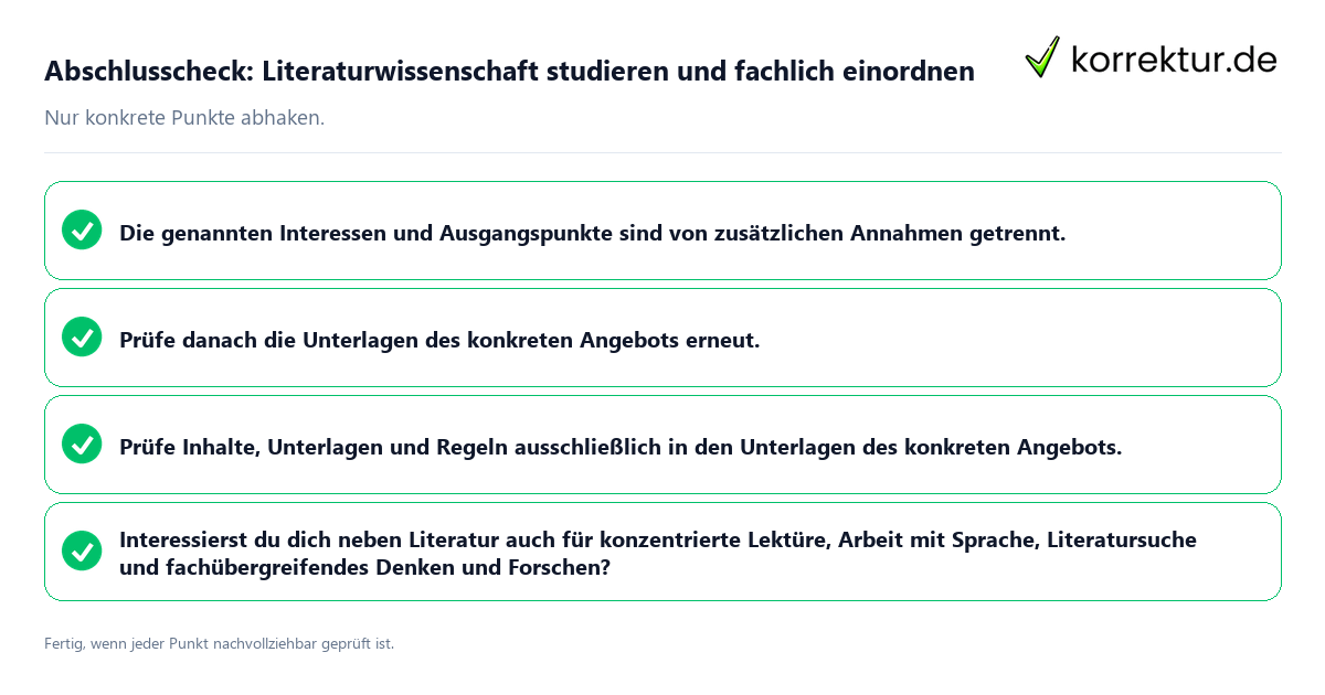 Abschlusscheck: Literaturwissenschaft studieren und fachlich einordnen Konkreter Abschlusscheck zu Literaturwissenschaft studieren und fachlich einordnen