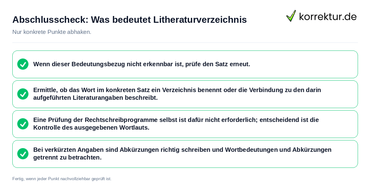 Abschlusscheck: Was bedeutet Litheraturverzeichnis Konkreter Abschlusscheck zu Was bedeutet Litheraturverzeichnis
