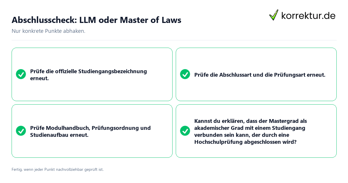 Abschlusscheck: LLM oder Master of Laws Konkreter Abschlusscheck zu LLM oder Master of Laws