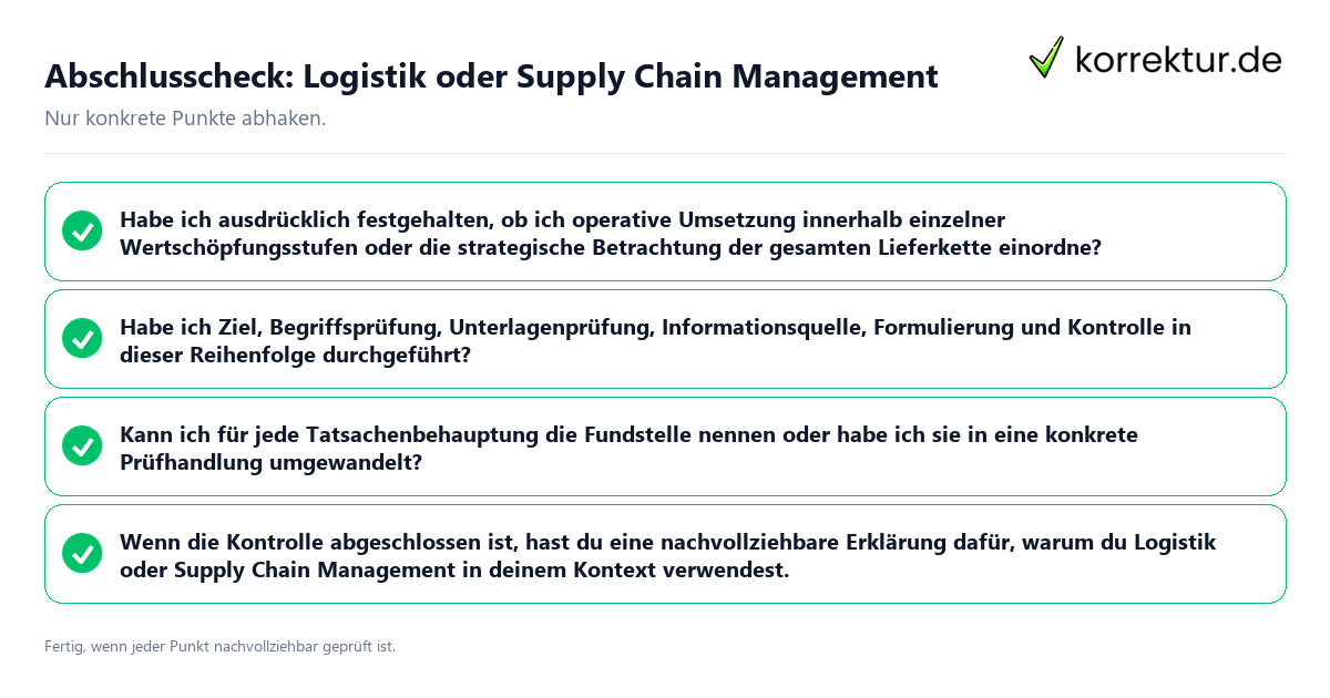Konkreter Abschlusscheck zu Logistik oder Supply Chain Management