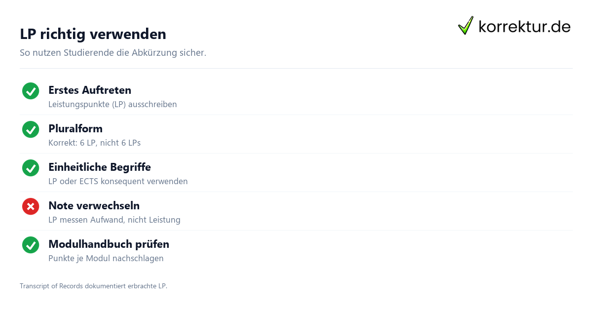 LP richtig verwenden LP Bedeutung Studium: Leistungspunkte richtig verwenden