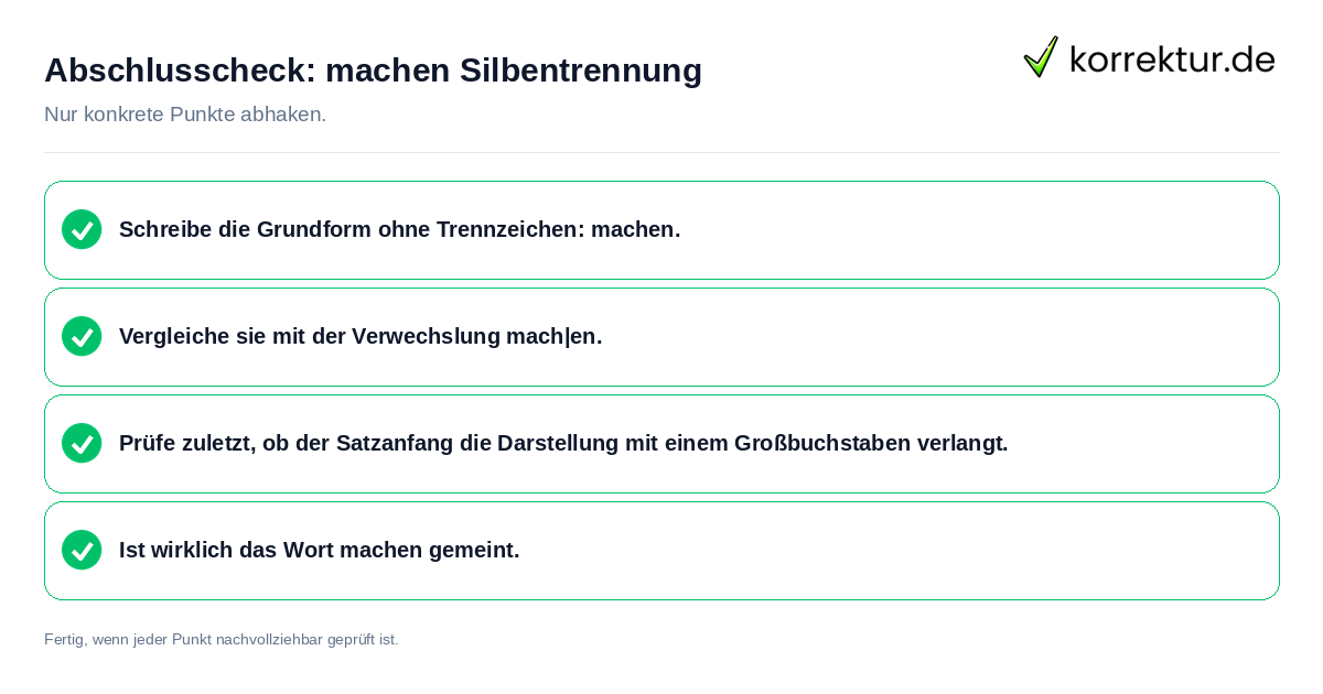 Konkreter Abschlusscheck zu machen Silbentrennung