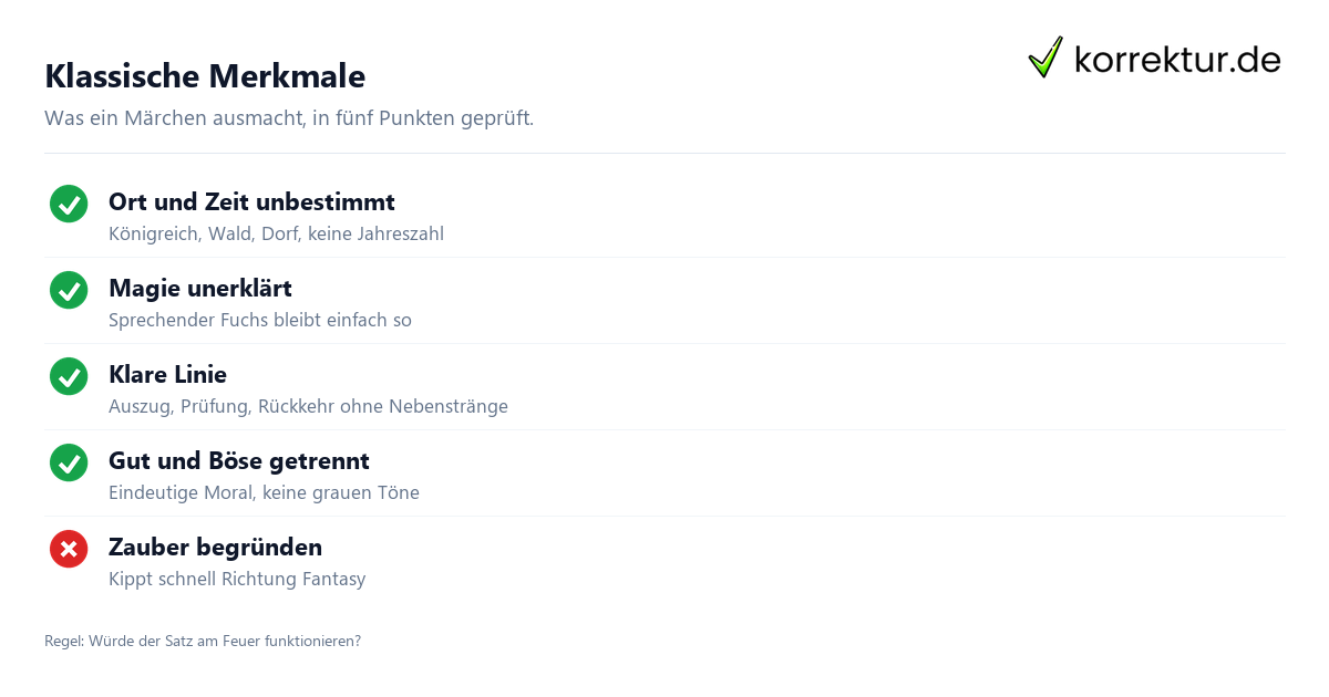 Klassische Merkmale Märchen schreiben: klassische Merkmale als Checkliste