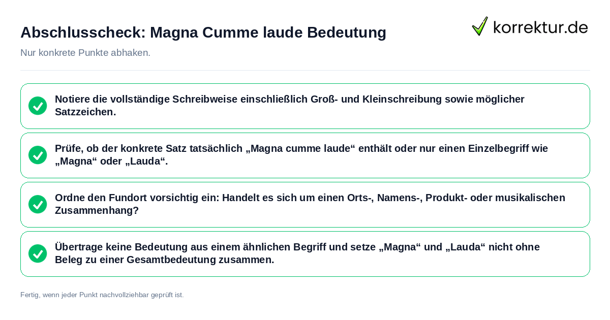 Konkreter Abschlusscheck zu Magna Cumme laude Bedeutung