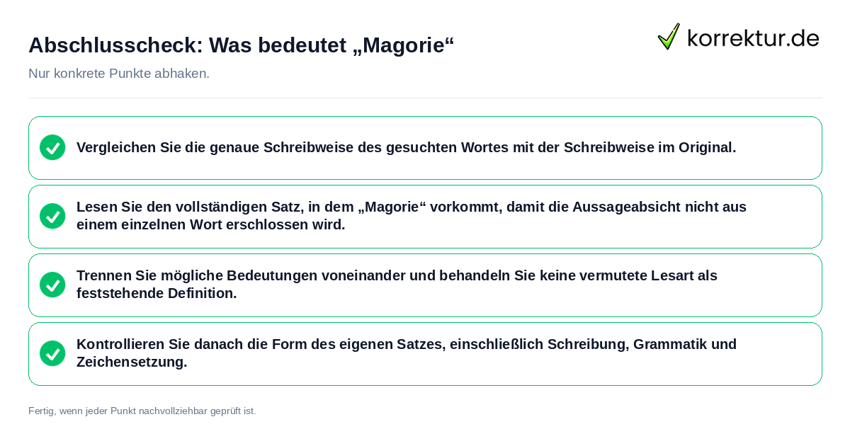 Konkreter Abschlusscheck zu Was bedeutet „Magorie“