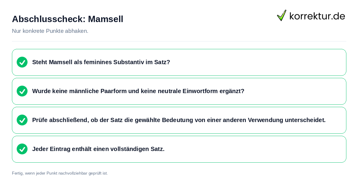 Konkreter Abschlusscheck zu Mamsell