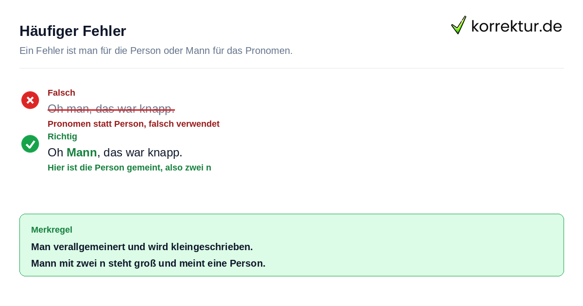 Häufiger Fehler Häufiger Fehler bei man oder Mann korrigiert