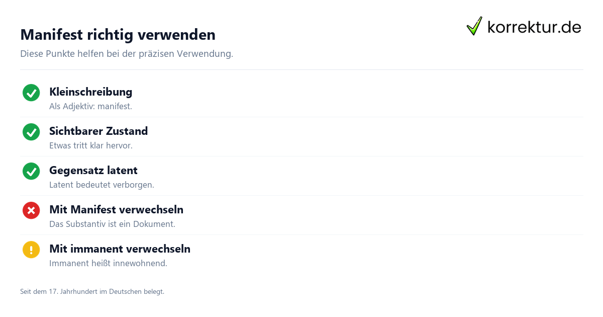 Manifest richtig verwenden manifest Bedeutung und typische Verwechslungen