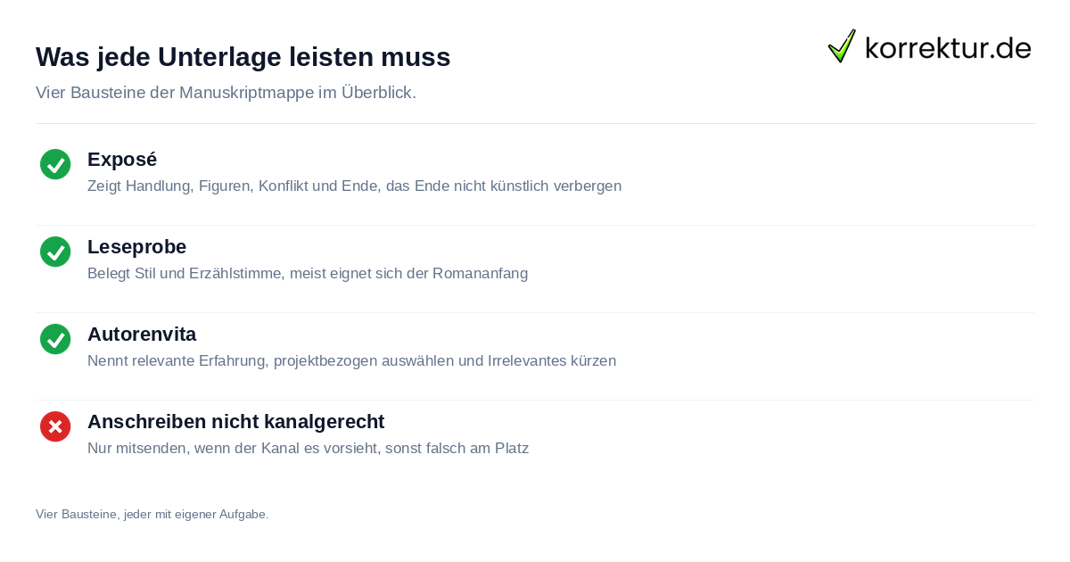 Was jede Unterlage leisten muss Manuskript beim Verlag einreichen: Aufgaben der Bewerbungsunterlagen