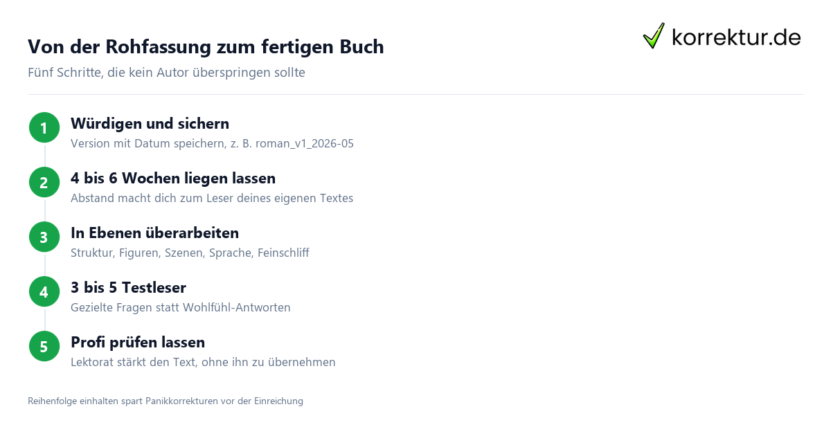 Von der Rohfassung zum fertigen Buch Manuskript fertig: Fahrplan in fünf Schritten zur Veröffentlichung