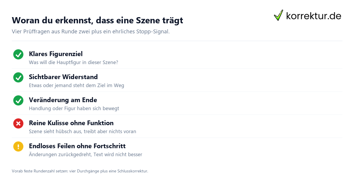 Checkliste zum Manuskript überarbeiten: Szene, Sprache und Schluss-Signale