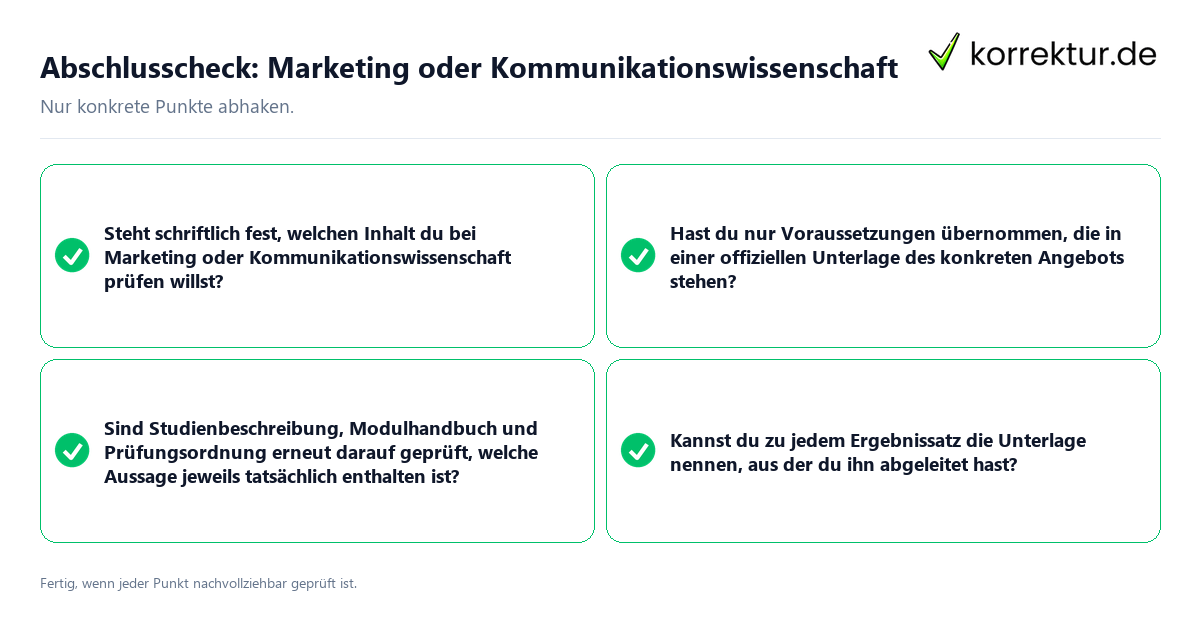 Abschlusscheck: Marketing oder Kommunikationswissenschaft Konkreter Abschlusscheck zu Marketing oder Kommunikationswissenschaft