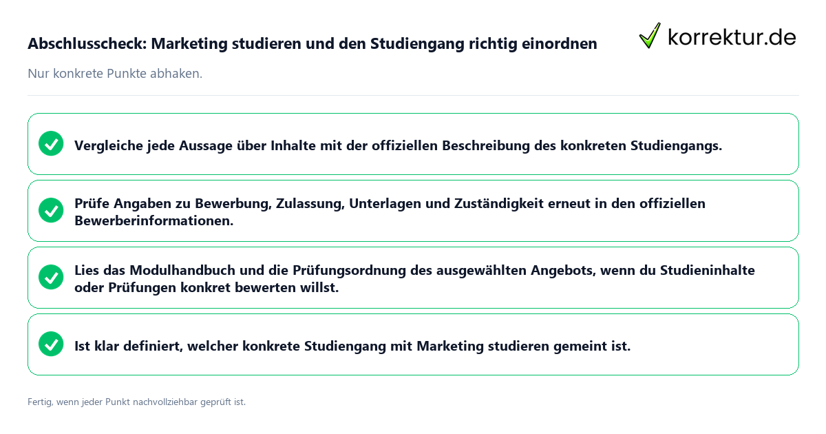 Konkreter Abschlusscheck zu Marketing studieren und den Studiengang richtig einordnen