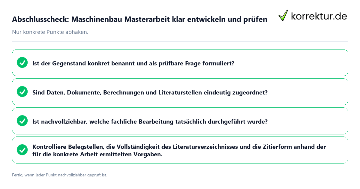 Abschlusscheck: Maschinenbau Masterarbeit klar entwickeln und prüfen Konkreter Abschlusscheck zu Maschinenbau Masterarbeit klar entwickeln und prüfen