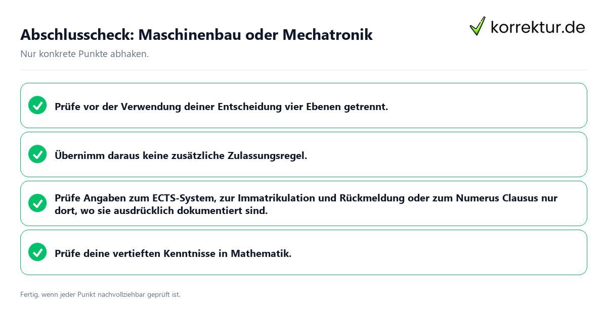 Konkreter Abschlusscheck zu Maschinenbau oder Mechatronik